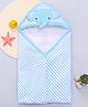 Babyhug Cotton Knit Hooded Wrapper with Stripes & Elephant Print L 80 x B 80 cm - Light Blue