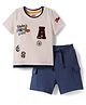 Babyhug Cotton Knit Half Sleeves T-Shirt & Shorts Set with Sports Theme Print & Patch Detailing - White & Blue