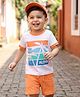 Babyhug Single Jersey Knit Half Sleeves T-Shirt & Shorts Set With Beach Theme Print - White & Orange