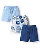 Bonfino 100% Cotton Knit Above Knee Length Animal & Star Printed Shorts Pack of 3 - White Light & Navy Blue