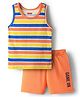 Babyhug 100% Cotton Single Jersey Knit Sleevelss Sando & Shorts Set With Stripes - Orange & Yellow