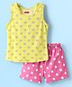 Babyhug 100% Cotton Single Jersey Knit Sleeveless Sando & Shorts Set With Floral & Polka Dots Print - Yellow & Pink