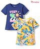 Honeyhap Premium 100% Cotton Knit With Bio Finish Half Sleeves T-Shirts With Floral Print Pack of 2 - Banana & Limoges
