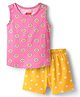 Babyhug 100% Cotton Single Jersey Knit Sando & Shorts Set With Floral & Polka Dots Print - Pink & Yellow
