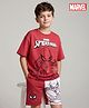 Honeyhap Marvel Single Jersey Knit Half Drop Shoulder Sleeves T-Shirt & Shorts Set With Spider-Man Graphics - Red & White