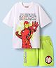 Honeyhap Marvel Single Jersey Knit Half Drop Shoulder Sleeves T-Shirt & Shorts Set With Iron Man Graphics - White & Green