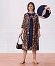 Bella Mama Woven Three Fourth Sleeves Long Shrug With Inner Solid A-line Maternity Kurta with Floral Embroidery - Navy Blue
