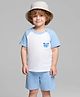 Bonfino 100% Cotton Knit Raglan Half Sleeves Shorts Night Suit With Tiger Print - Light Blue & White