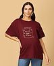 The Mom Store Half Sleeves Little Light Of Love Text Printed Oversized Maternity Tee - Maroon