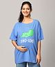 The Mom Store Half Sleeves Dinosaur Printed Oversized Maternity Tee - Blue