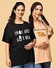 The Mom Store Pack Of 2 Half Sleeves Shit just Got Real Text & Teddy Bear Printed Oversized Maternity Tees - Sand & Black