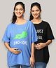 The Mom Store Pack Of 2 Half Sleeves Dinosaur & Shit Just Got Real Text Printed Oversized Maternity Tees - Blue & Black
