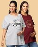 The Mom Store Pack Of 2 Half Sleeves Typography Printed Oversized Maternity Tees - Maroon & Grey