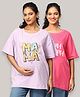 The Mom Store Pack Of 2 Half Sleeves Typography Printed Oversized Maternity Tees - Lavender & Fuchsia