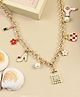 Asthetika Pearls & Stones Embellished Floral Designed Chain Necklace - Red & Pink