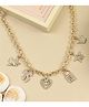 Asthetika Stones Embellished Heart & Crown Designed Chain Necklace - Golden