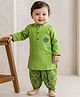 Babyoye Cotton Woven Full Sleeves Kurta Dhoti Set With Floral Print & Embroidery - Green
