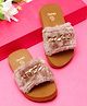 ONYC Fur Detailed Metal Applique Designed Sliders - Brown