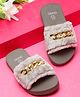 ONYC Fur Detailed Metal Applique Designed Sliders - Grey