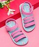 ONYC Floral Designed Velcro Closure Sandals - Sky Blue & Pink