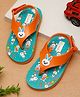 ONYC Bunny Designed & Embellished Flip Flops With Velcro Closure - Orange