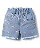 Babyhug Mid Thigh Denim Shorts With Stretch & Rainbow Embroidery - Light Blue