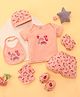 CUCUMBER Interlock Knit Half Sleeves Vehicle Printed Shorts Night Suit With Cap Bibs Mittens & Booties - Peach