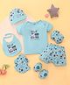 CUCUMBER Interlock Knit Half Sleeves Vehicle Printed Short Night Suit With Cap Bibs Mittens & Booties - Blue