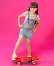 Barbie by Tiny Girl Denim Brand Name Printed Dungaree With Half Sleeves Top - Light Blue
