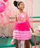Barbie by Tiny Girl One Shoulder Three Fourth Sleeves Brand Name Glitter Printed Sequins Embellished Layered Dress - Pink