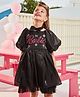 Barbie by Tiny Girl Half Balloon Sleeves Brand Name Printed Dress With Bow - Black
