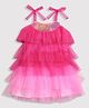 Barbie by Tiny Girl Sleeveless Sequins Embellished & Brand Name Designed Layered Dress - Hot Pink
