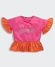 Barbie by Tiny Girl Half Flutter Sleeves Brand Name Foil Printed Top - Orange