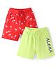 Doodle Poodle 100% Cotton Knit Knee Length Shorts With Aloha Text Print Pack Of 2 - Red & Limegreen