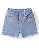 Babyhug Mid Thigh Length Denim Shorts with Floral Embroidery - Light Blue
