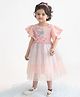 A Little Fable Half Sleeves Frill Detailed Floral & Butterfly Applique Detailed Stars Foil Printed Dress - Multi Colour
