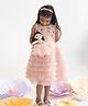 A Little Fable Sleeveless Floral Applique Sequin Embellished Ruffle Detailed Dress - Peach
