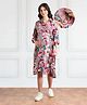 Bella Mama Viscose Woven Three Fourth Sleeves Shirt Maternity Dress With Floral Print - Pink