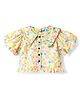 Babyhug Woven Puffed Sleeves Cropped Top with Floral Print - Cream