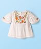 Babyhug Woven Half Sleeves Top With Floral Embroidery & Lace Detail - White