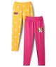 HoneyHap Disney Lycra Knit Full Length Leggings With Floral & Minnie Mouse & Family Print Pack Of 2 - Dark Pink & Yellow