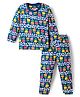 Babyhug Cotton Knit Full Sleeves Co-ord Night Suit With Floral Print - Navy Blue