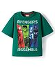 Pine Kids Marvel Single Jersey Knit Half Drop Shoulder Sleeves Oversized T-Shirt with Avengers Graphics - Green