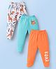 Doodle Poodle Cotton Knit Footed Bootie Leggings With Animal Print Pack Of 3 - Orange & Light Blue