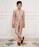 Vastramay Silk Blend Full Sleeves Abstract Embroidered & Gota Lace Embellished Sherwani Pant Set - Rose Gold