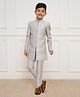 Vastramay Silk Blend Full Sleeves Abstract Embroidered & Gota Lace Embellished Sherwani Pant Set - Silver