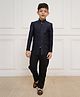 Vastramay Jacquard Full Sleeves Floral Embroidered Jodhpuri & Pant Set - Navy Blue