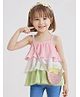 Little Kangaroos Woven Sleeveless Layered Party Top With Color Block Design & Sling Bag - Pink