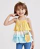 Little Kangaroos Woven Sleeveless Layered Party Top With Color Block Design & Sling Bag - Yellow