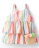 Little Kangaroos Woven Sleeveless Striped Party Top With Sling Bag - Peach